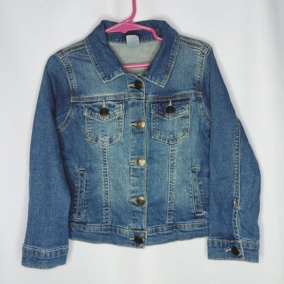 Carter's Kids Denim Blue Jean Jacket Button Front Pockets Lghtwght Stretch sz 5 - Picture 2 of 6